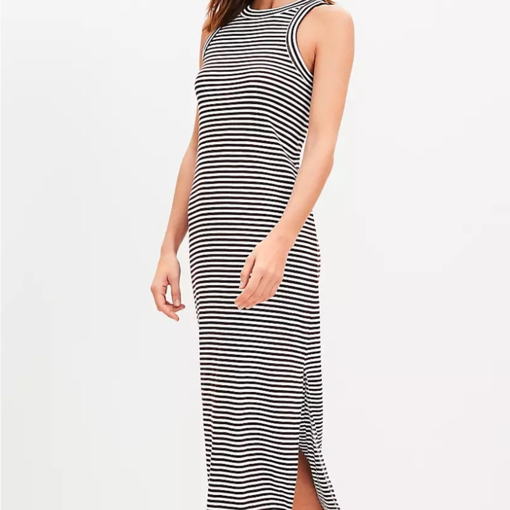 Like new Striped brown  and White ribbed Sleeveless midi Dress